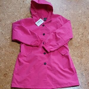 WJacket Women's Pink Gingham Lined Long Windbreaker Hoodie Size 3XL NWT
